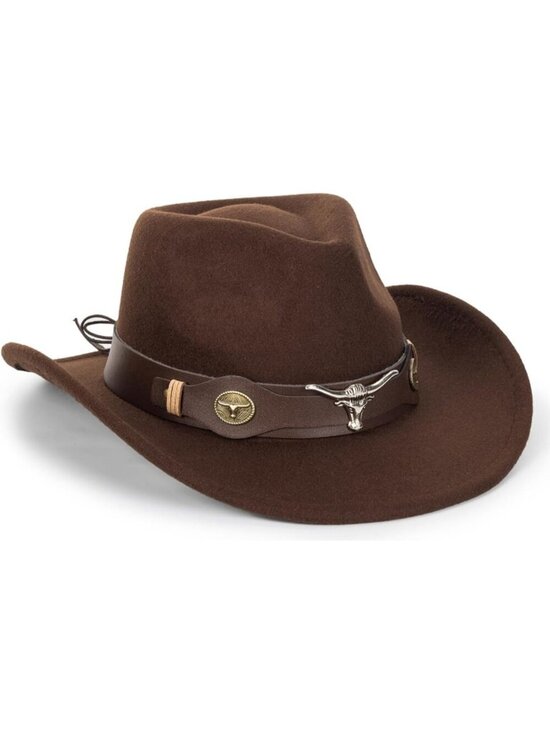 Women’s Brown Western Cowboy Hat with Bull Charm Leather Band Style (Size:S-M) main image 7